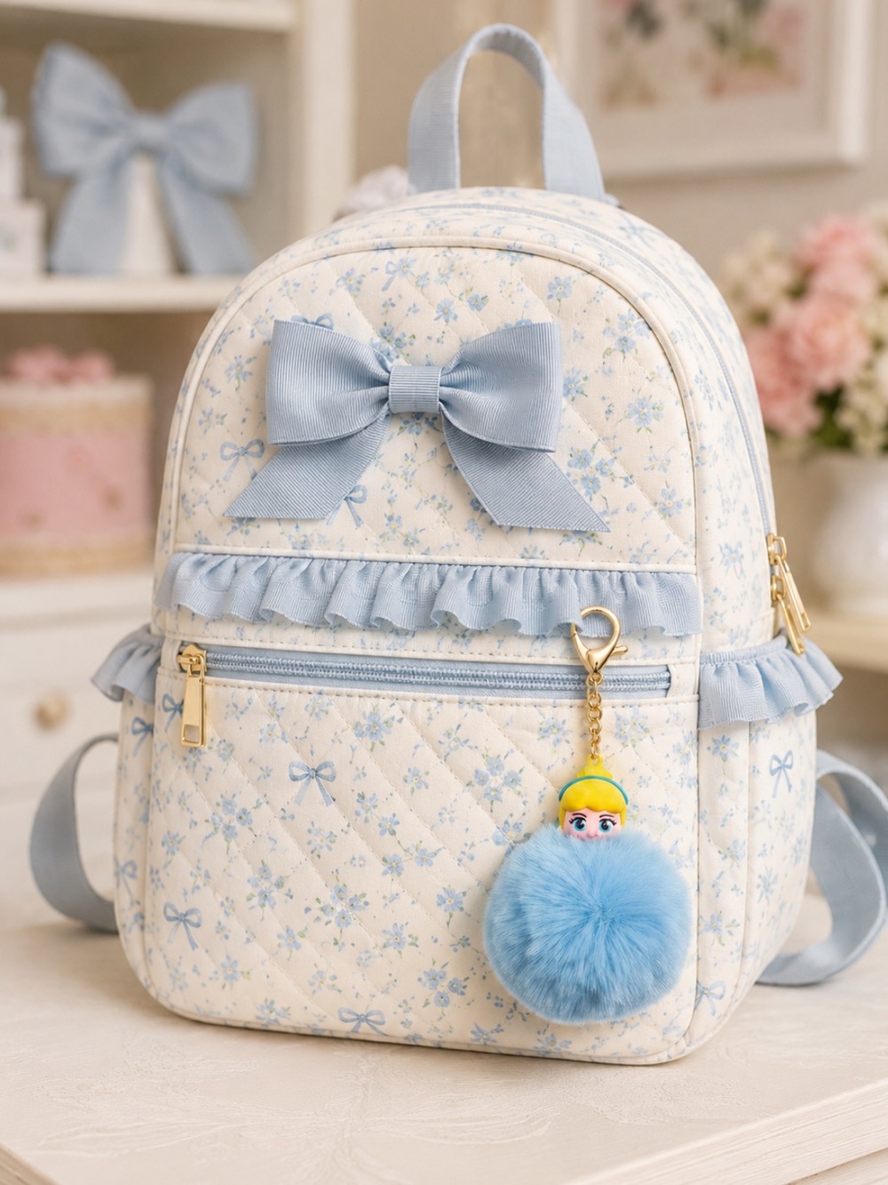 New Cinderella Disney Princess themed Pom Pom‎ Bag Charm Keychain Disney Rare